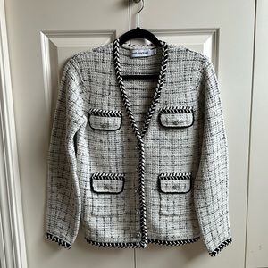 EUC self-portrait check yarn knit cardigan multi size s white